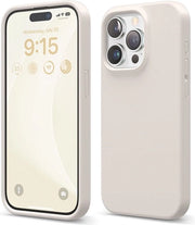 Case per iPhone 15 Pro in Silicone Liquido, Premium, Full Body, 4 Strati di Struttura Schok-Resistente, Copertura Microfibra Antiscivolo (Stone)