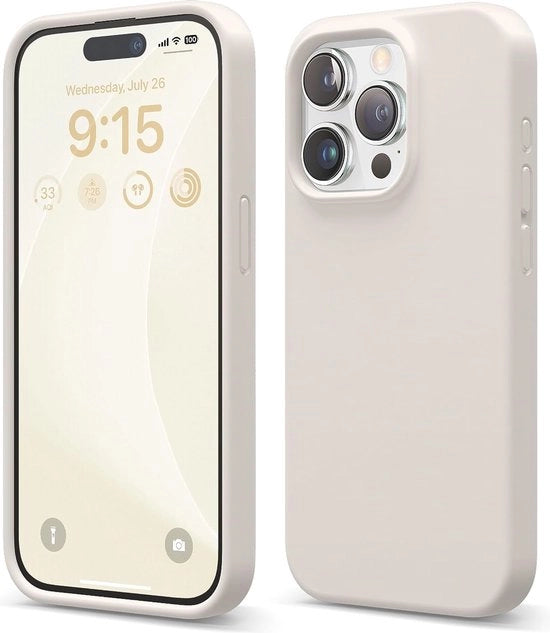 Case per iPhone 15 Pro in Silicone Liquido, Premium, Full Body, 4 Strati di Struttura Schok-Resistente, Copertura Microfibra Antiscivolo (Stone)