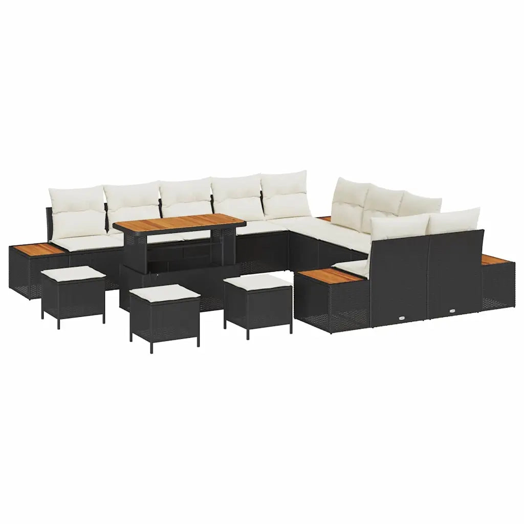 Set Divano da Giardino 14 pcs Nero polyrattan