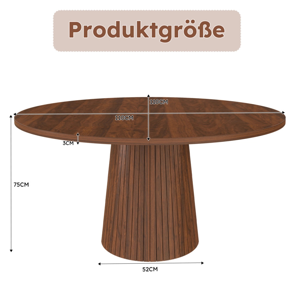 Tavolo da pranzo rotondo 110 cm in MDF con impiallacciatura effetto noce; colore noce