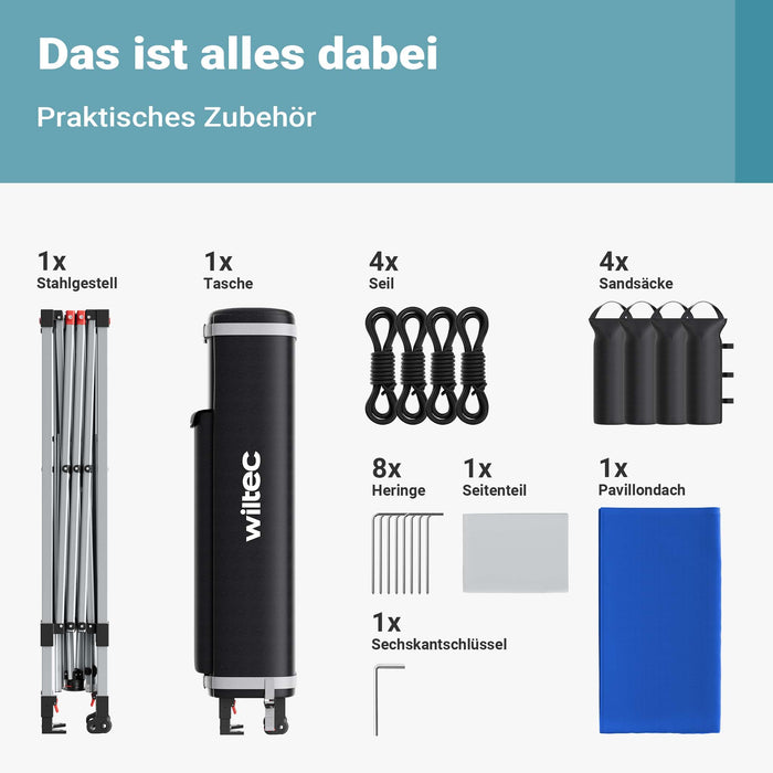 Gazebo pieghevole da giardino, blu 3x3m protezione UV, Tendone per feste