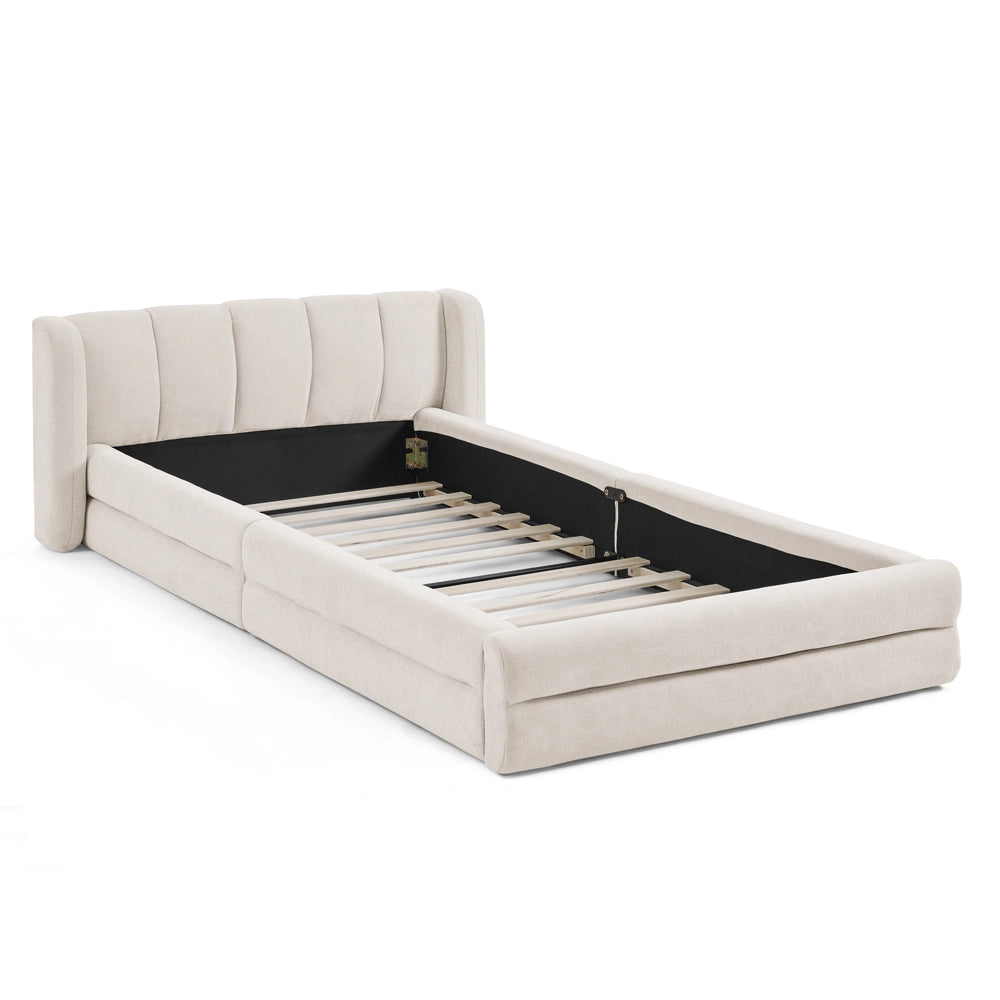 Letto Singolo 90x200 cm; con Schienale Imbottito e Struttura Rinforzata; Beige