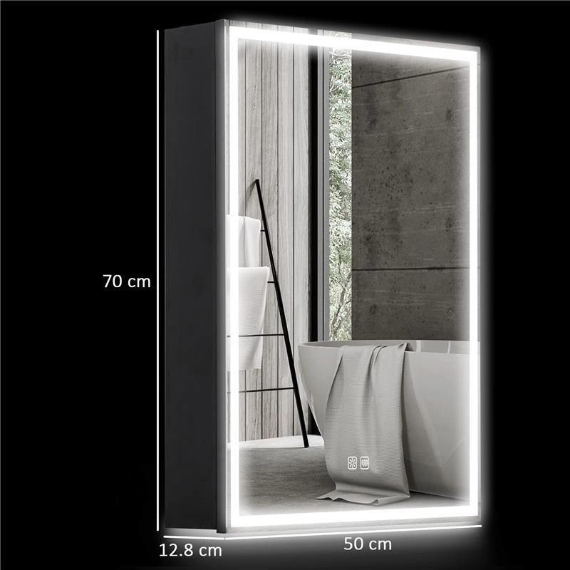 ARMADIETTO BAGNO CON SPECCHIERA, LUCI LED REGOLABILI E FUNZIONE ANTI-APPANNAMENTO, NERO
