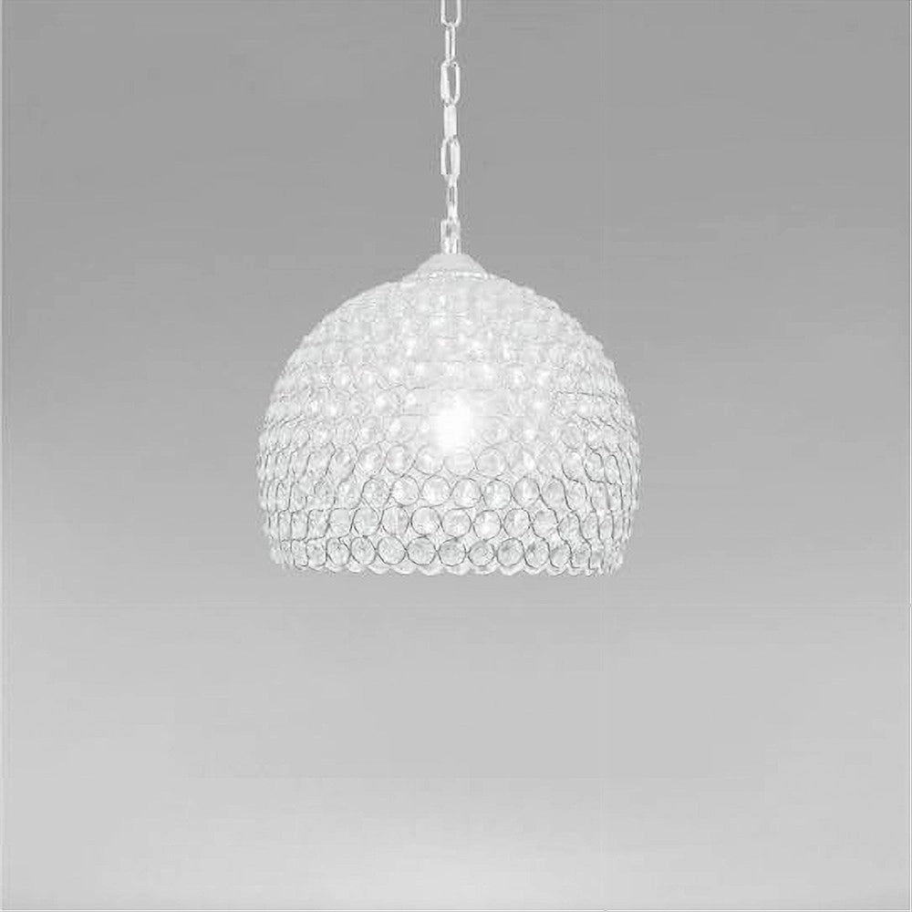 Trade Shop - Lampadario A Sospensione Semi Sfera Argento Cupola Cristalli Incastrati E27 32965 -