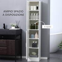 Mobile a Colonna Bagno 32x28x162 cm con Anta Superiore a Specchio Rivestimento in Melamina Bianco