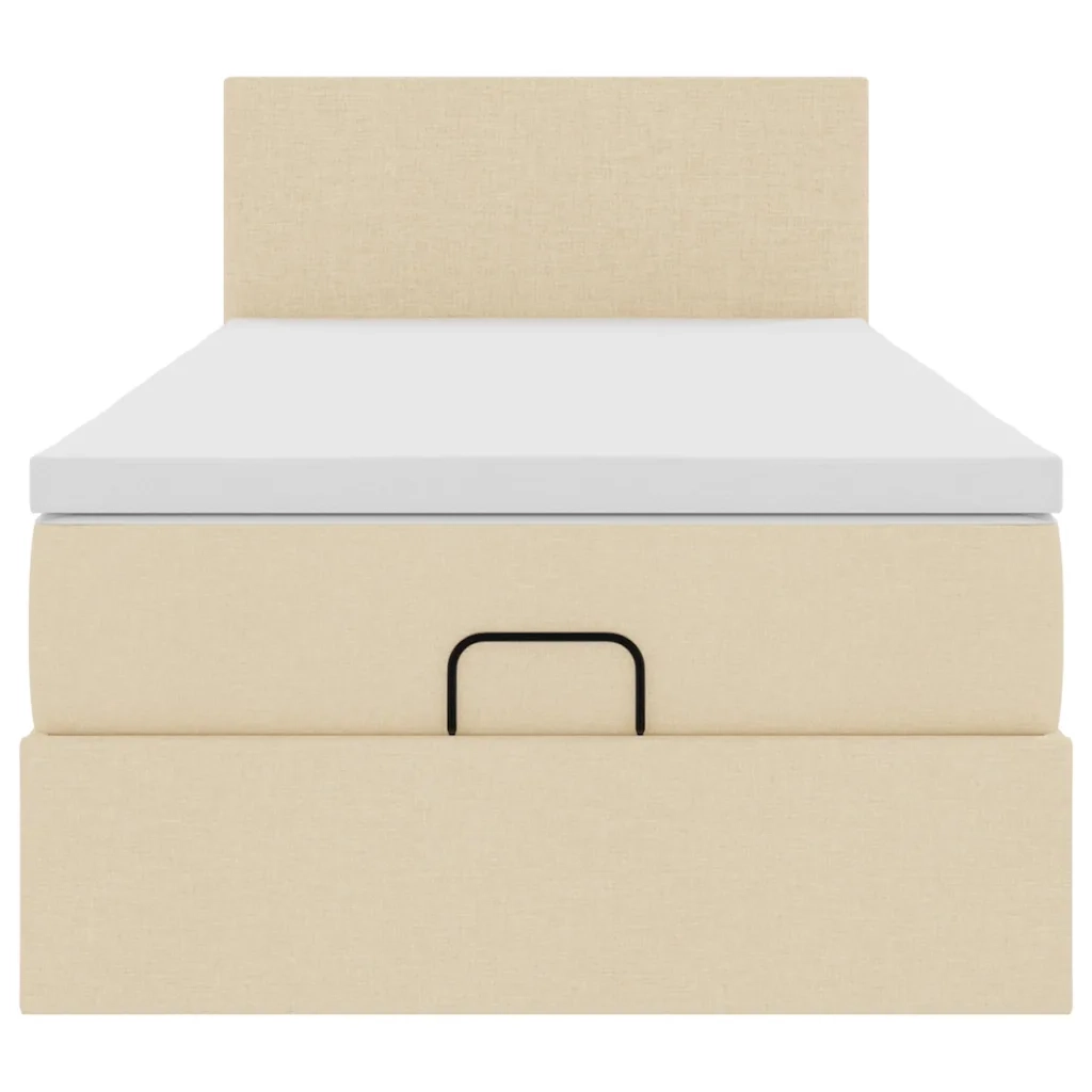 Struttura Letto Pouf con Materasso Crema 80x200 cm in Tessuto