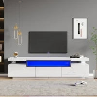 Mobile TV Moderno Lucido con LED a 16 Colori, 3 Cassetti, Apertura Silenziosa e Fluida, 160x39x42 cm, Bianco