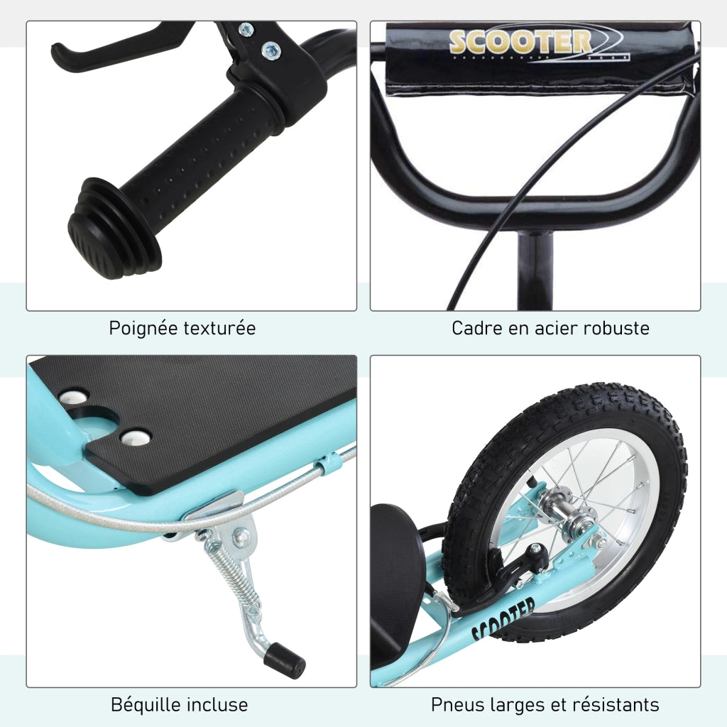 Monopattino a grandi ruote pneumatiche ? 40 e 30 cm ¨C Xylo ¨C manubrio regolabile freno blu nero