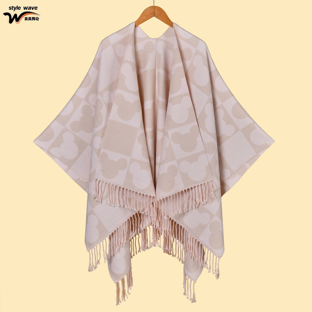 Sciarpa/stola in cashmere stile coppia, scialle lungo double-face da donna, mantello caldo e versatile per autunno e inverno, utilizzabile in due modi diversi.
