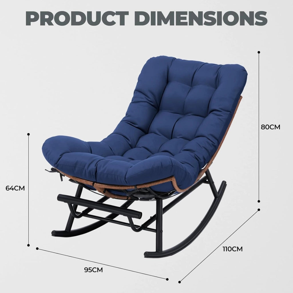 Sedia a dondolo grande con cuscino extra spesso, comoda seduta lounge per interni ed esterni, soggiorno, terrazza, giardino, veranda (blu)