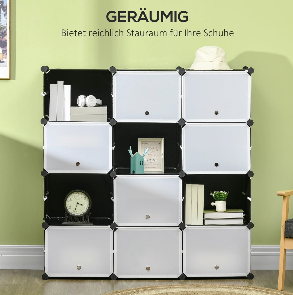 Scarpiera modulare a 12 cubi in plastica nera 125 x 32 x 125 cm