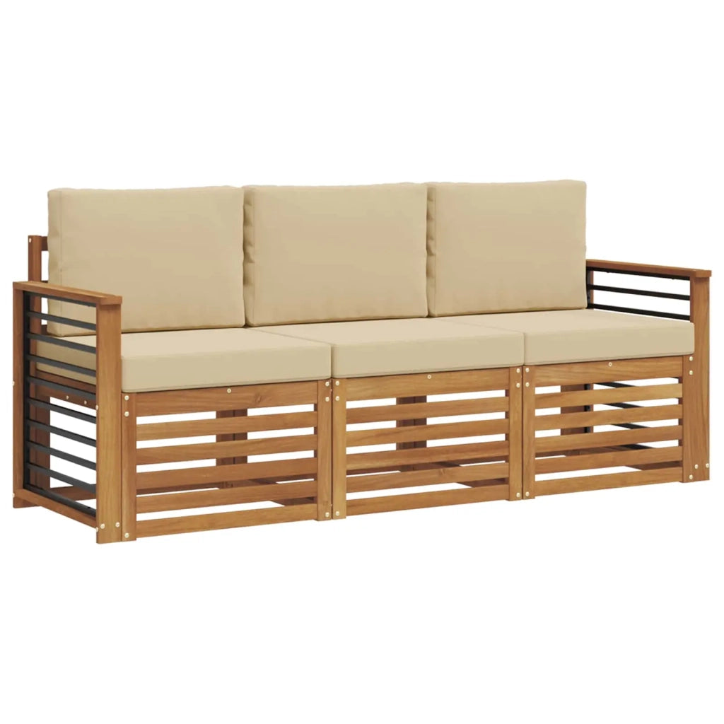 Set divani 3 pcs Naturale e Beige Legno di Acacia Massello 3374303