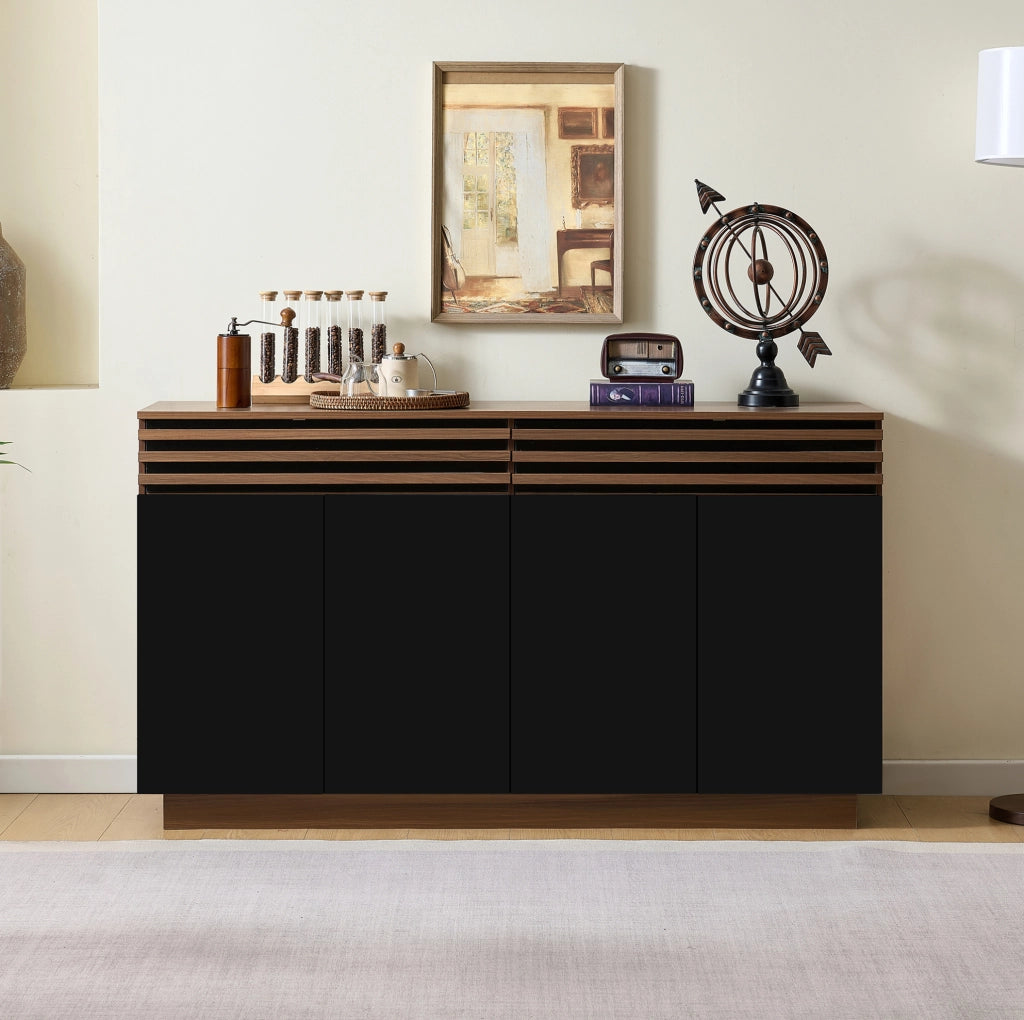 Credenza 150x40x85 cm in MDF marrone e nero， ampio spazio contenitivo