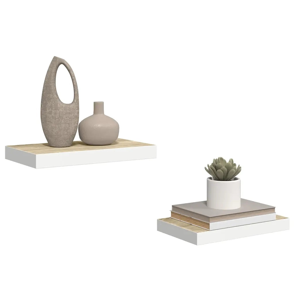 Scaffali a Parete 2 pz Rovere e Bianco 50x23x3,8 cm in MDF 326574