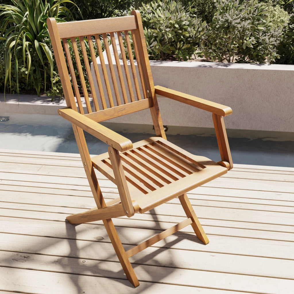 Set Due Sedie In Legno Naturale Di Acacia Pieghevoli Con Braccioli Per Giardino Balcone Patio Piscina Schienale Alto E Seduta A Doghe 91 X 58 X 52 Cm