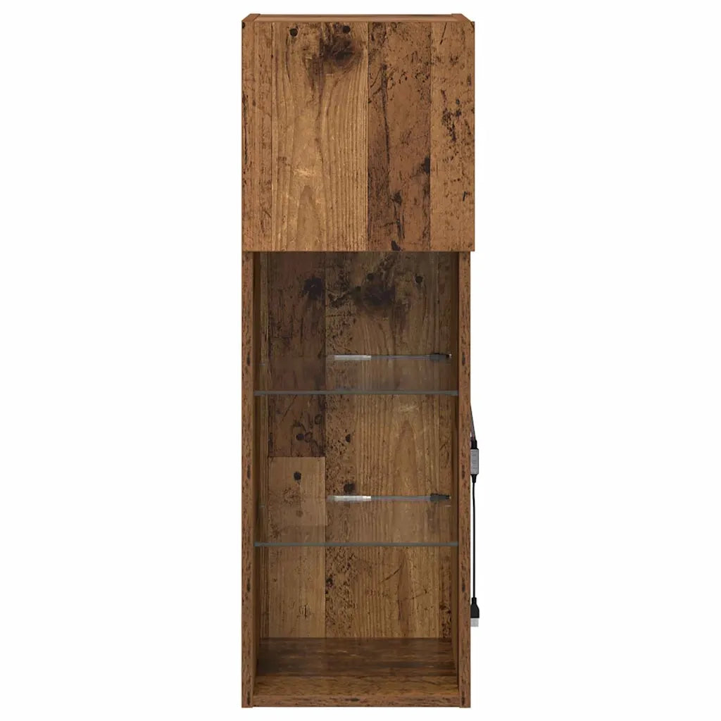 Mobile TV da Parete con LED Legno vecchio 30,5 x 30 x 90 cm 882948