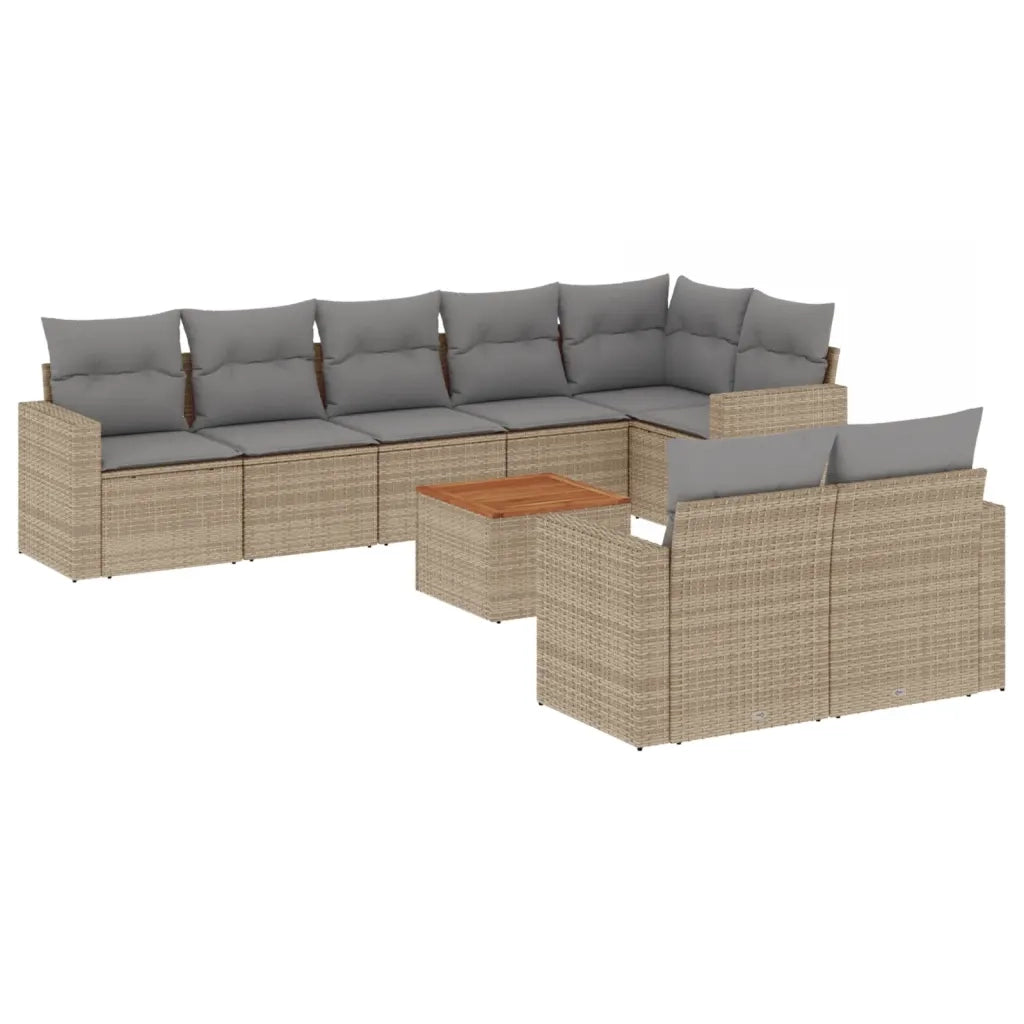 Set Divano da Giardino 9 pz con Cuscini Beige in Polyrattan