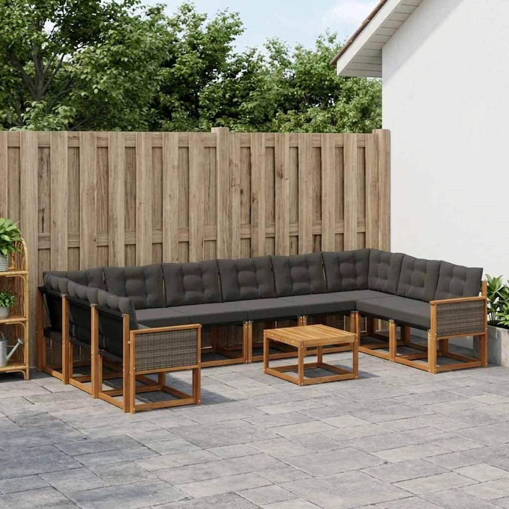 Set di divani da esterno 11 pz Naturale e Nero 3382252