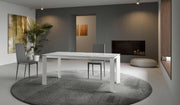 Tavolo da pranzo allungabile Frame - Top in ceramica marmo bianco opaco e struttura in metallo bianco, design moderno 120-170 cm