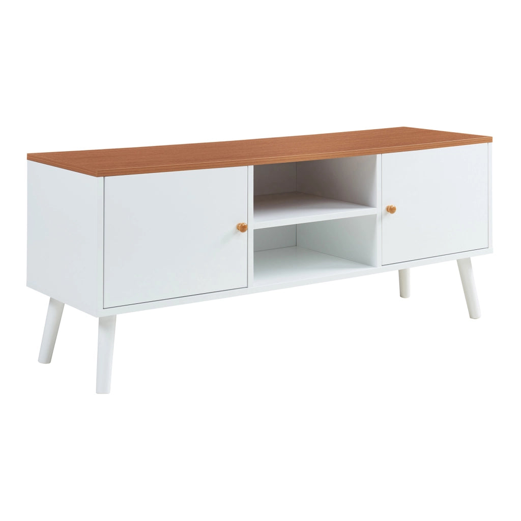 Mobile Porta TV Reyljand con 2 Ante 120x35x50 cm - Bianco / Effetto Legno Teak [en.casa]
