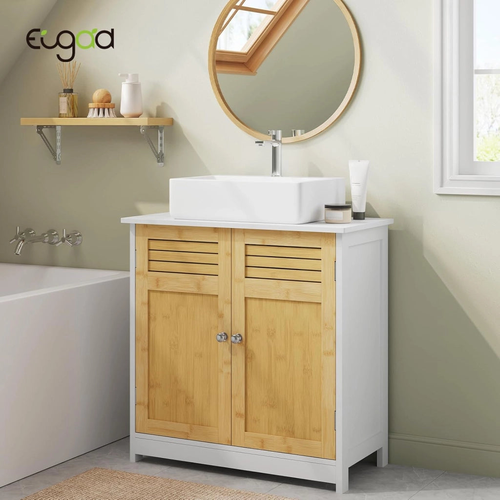 Armadietto Sottolavabo Mobiletto sotto Lavandino per Bagno con Due Ante in Legno