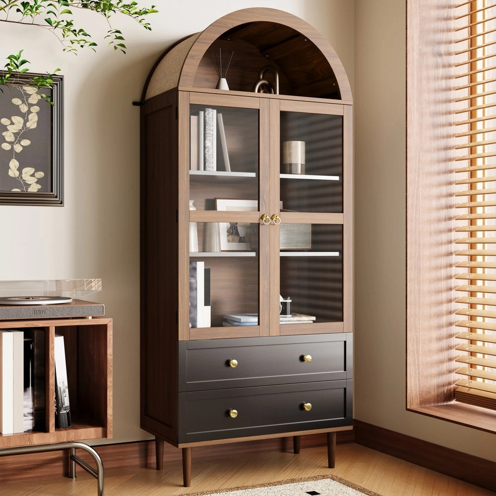 Credenza con Ripiani Regolabili e Vetro Curvo ¨C MINIMAL ¨C Design Moderno Retro
