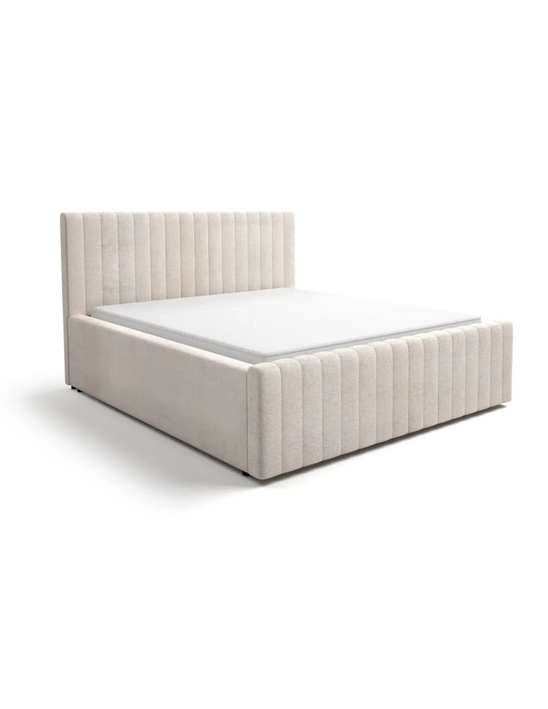 Letto matrimoniale ELORIA 180x200 in tessuto bouclé beige con testiera capitonnata