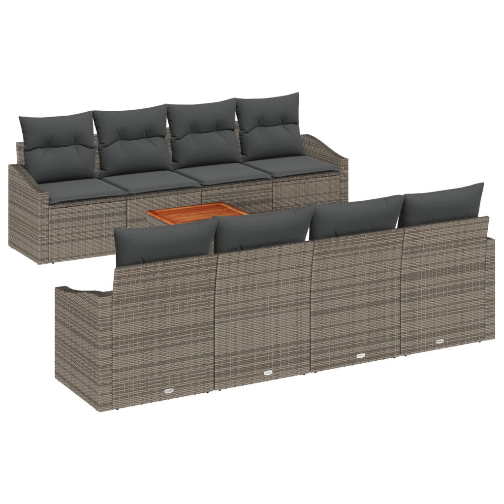 Set Divano da Giardino in 9 Pezzi con Cuscini Grigi in Rattan Sintetico