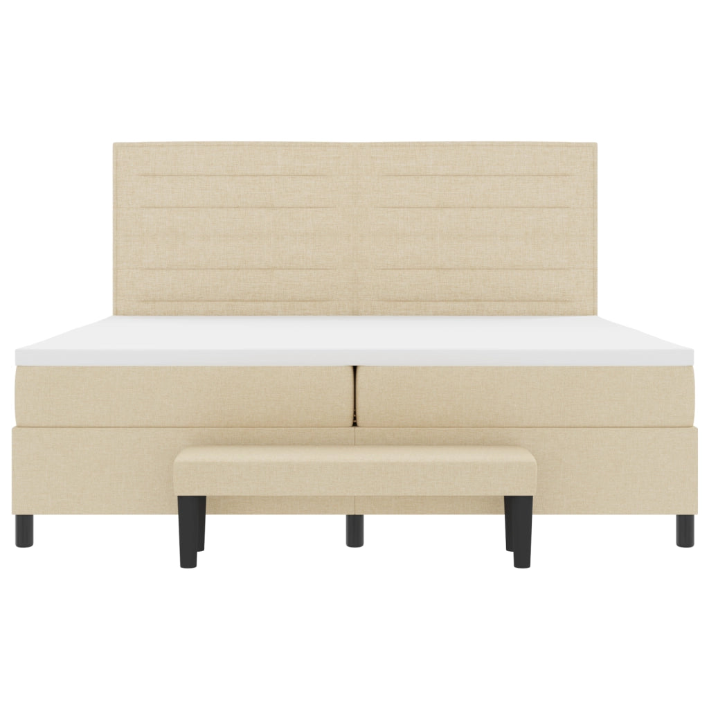 Letto Box Spring con Materasso e Panca Crema 200x200 cm Tessuto