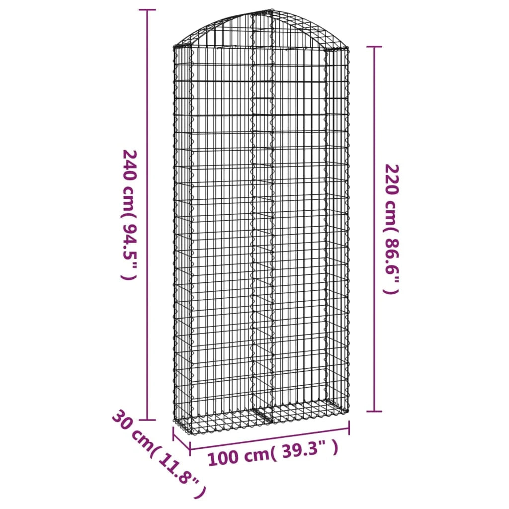 Cesto gabbione recinzione a gabbia muro di contenimento ad arco 100 x 30 x 220/240 cm ferro zincato argento 02_0039956