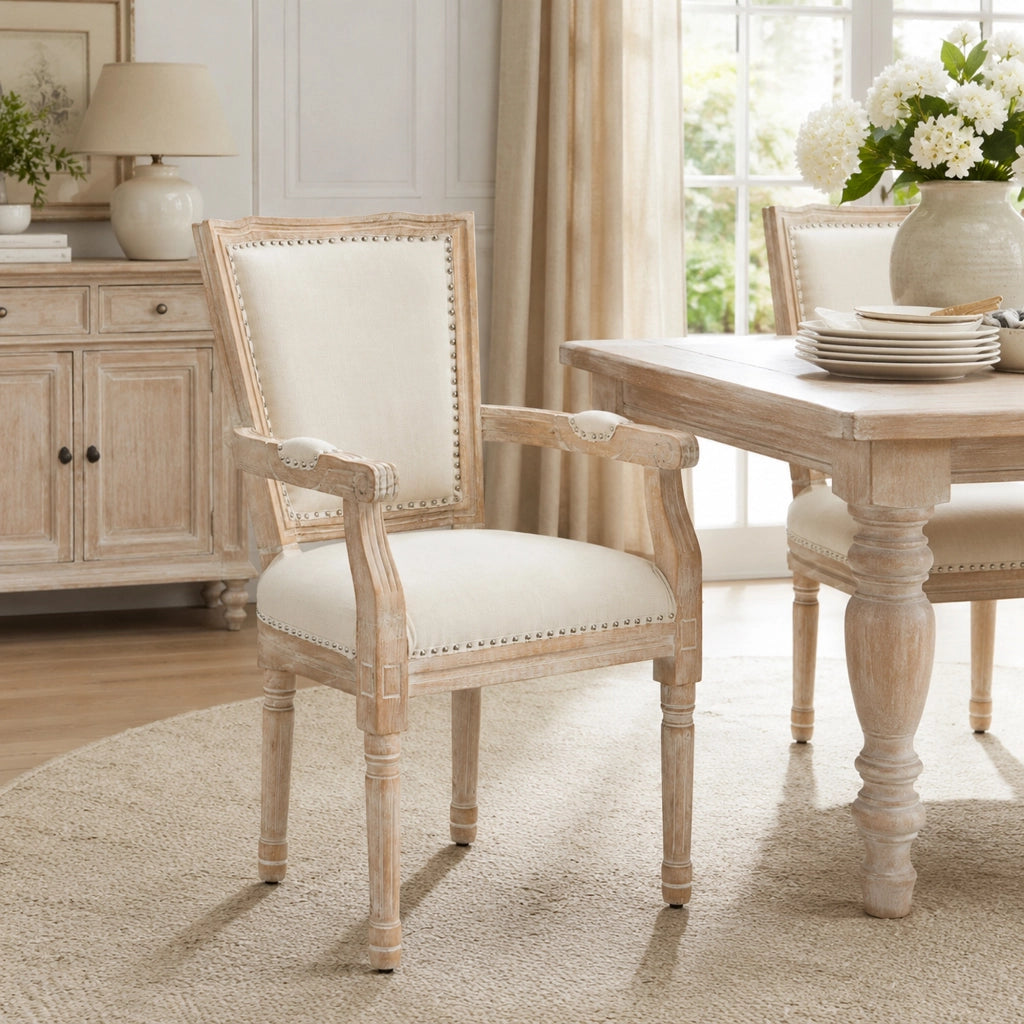 Sedia da pranzo in legno ¨C zephmum ¨C crema, stile retr¨°, 54.5x59x96 cm