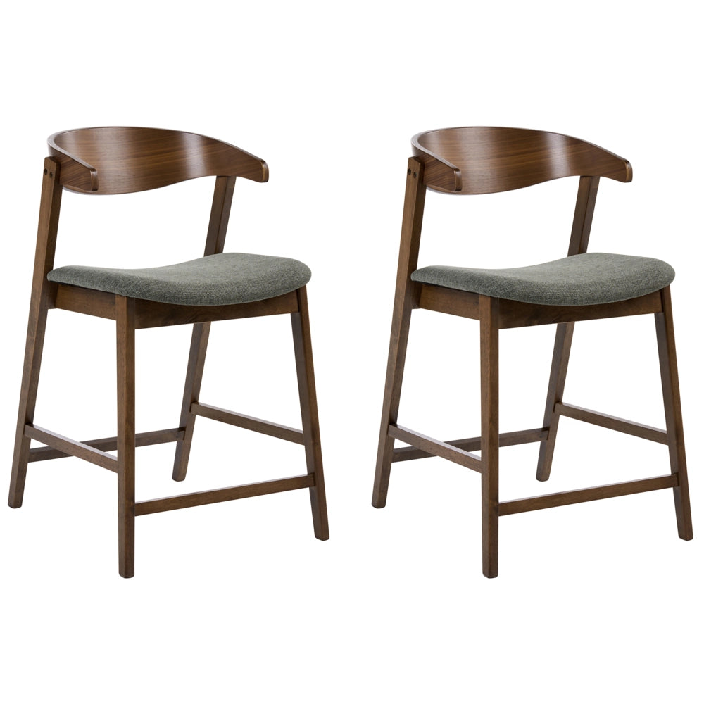 Set di 2 sedie da bar in tessuto di poliestere verde scuro con gambe in legno di gomma stile retrò tradizionale