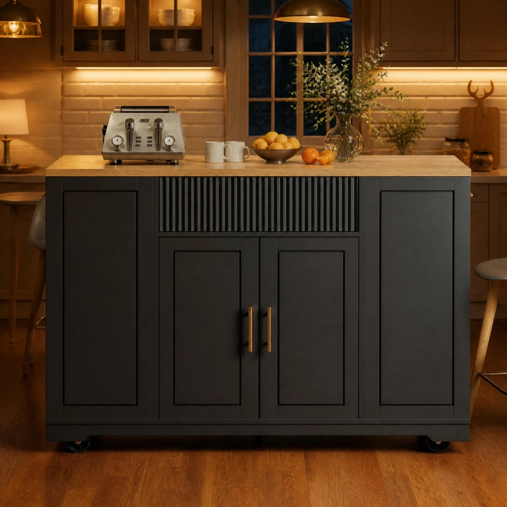 ISOLA DA CUCINA Mobile 120 x 50 x 92 cm Nera in MDF con 2 ante e 3 cassetti