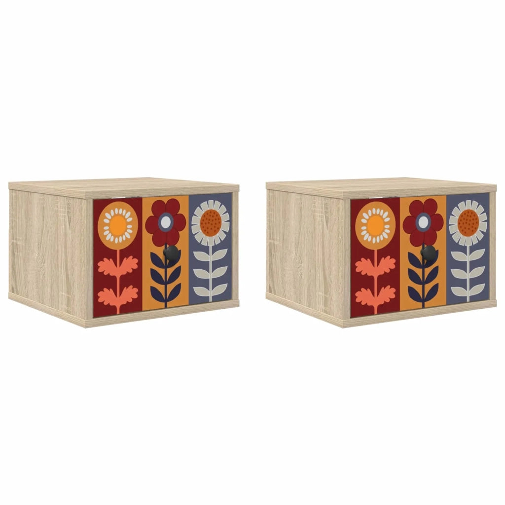 Mobiletto da comodino a parete ESSEN 2 pz Rovere Sonoma 8007482