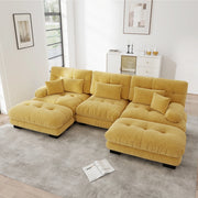 Divano panoramico a U modulare con pouf e seduta profonda in ciniglia gialla per soggiorno 313 × 145 × 81 cm