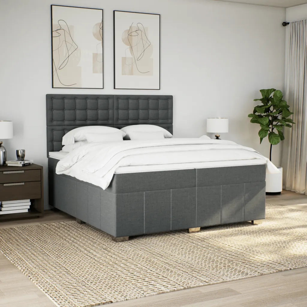 Giroletto a Molle con Materasso Grigio Scuro 200x200 cm Tessuto