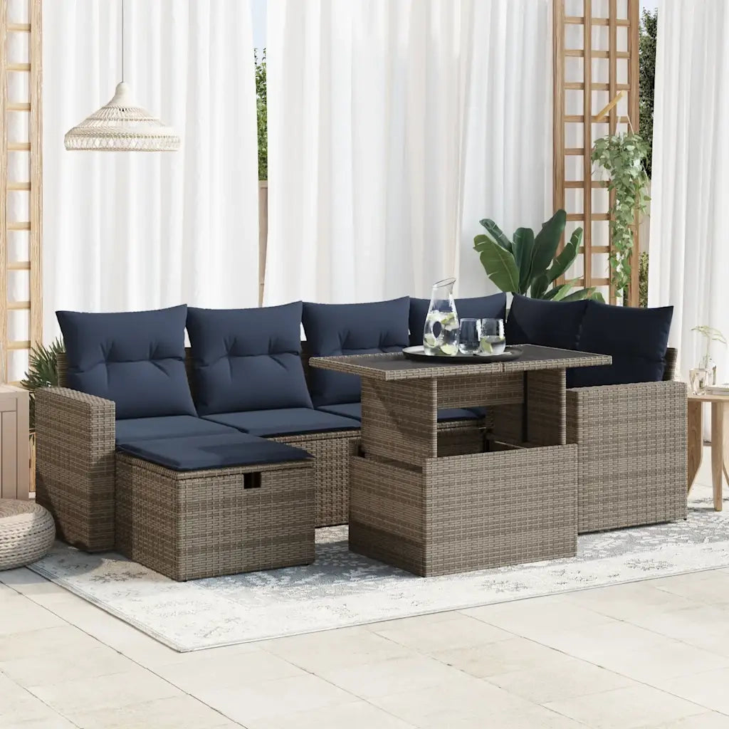 vidaXL Set Divani Giardino 7 pz con Cuscini Grigio Polyrattan Acacia