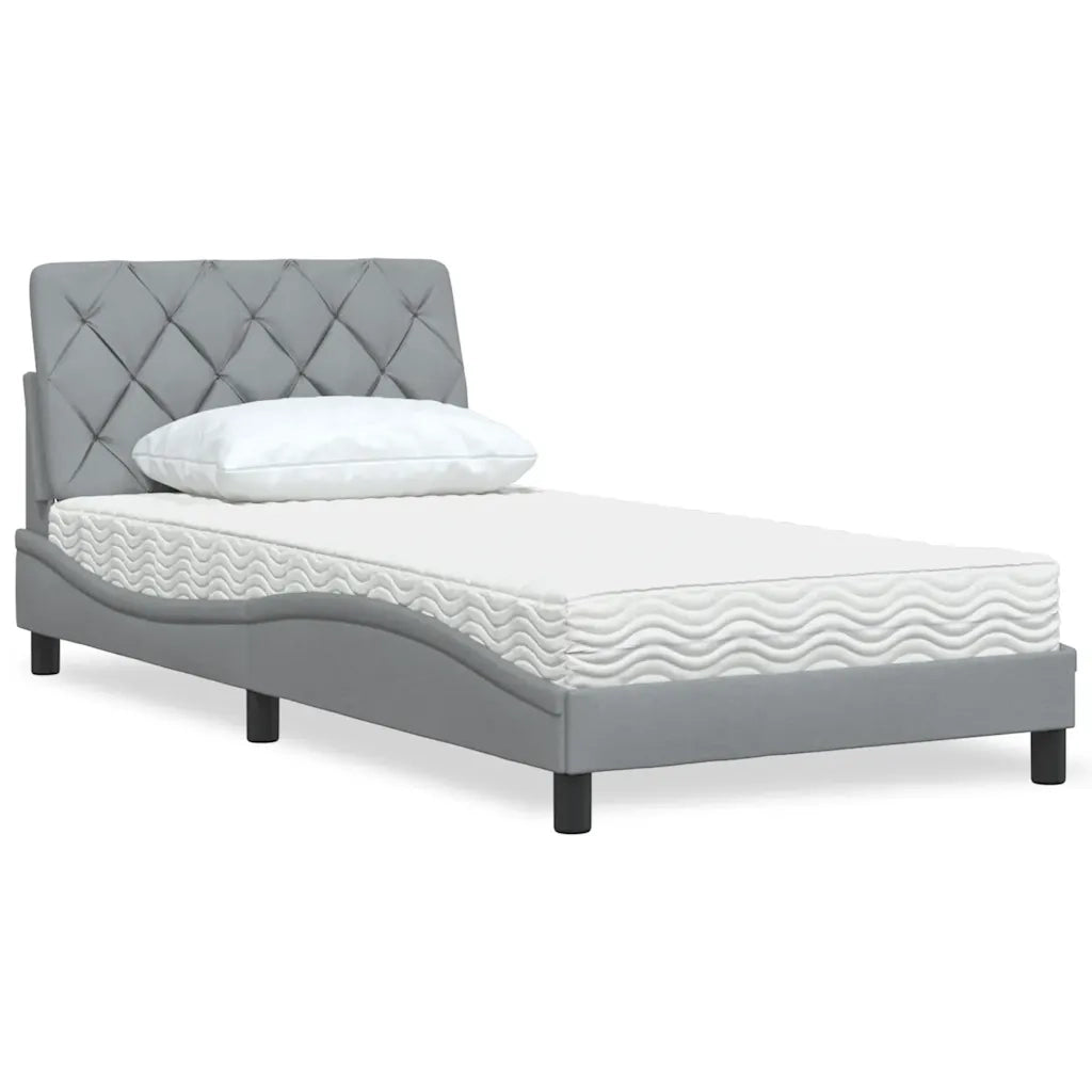 Letto con Materasso Grigio Chiaro 100x200 cm in Tessuto 3310720