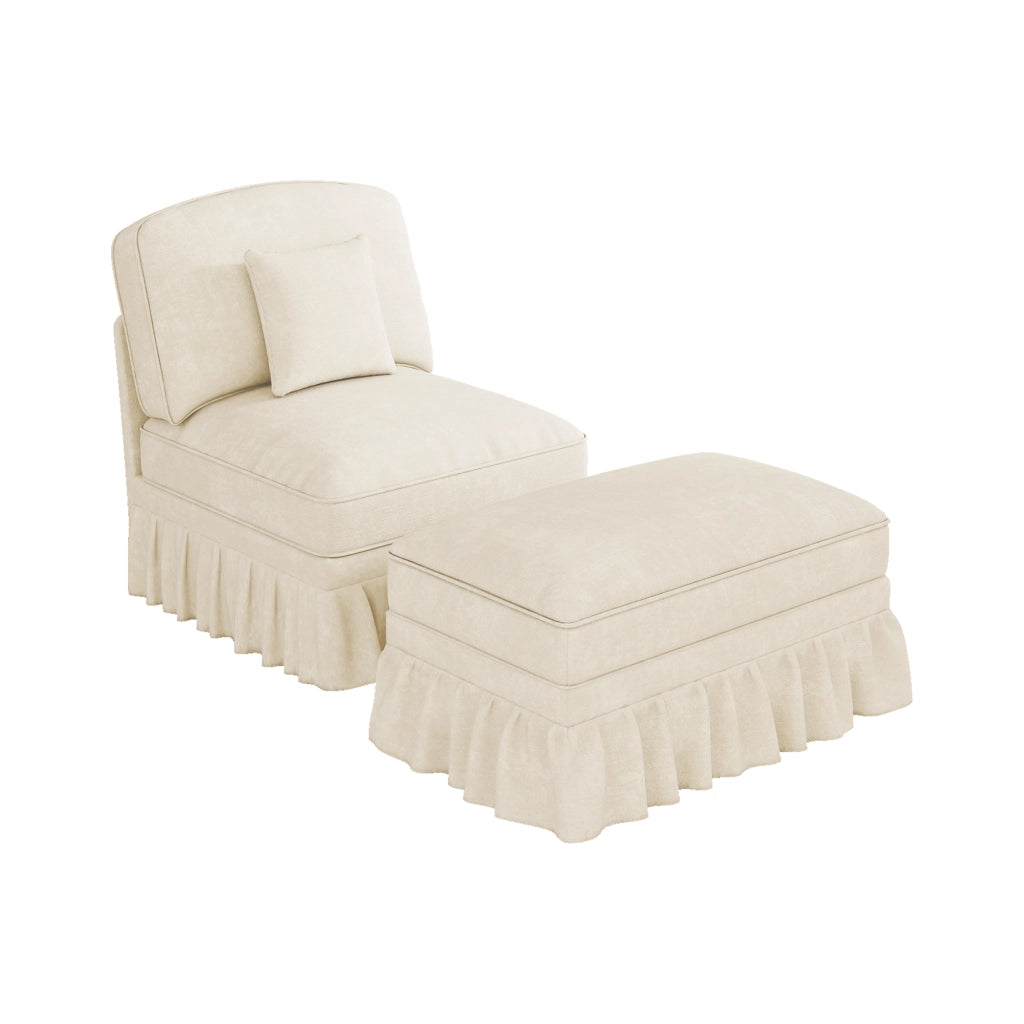 Divano modulare con poggiapiedi e gonna removibile in chenille bianco