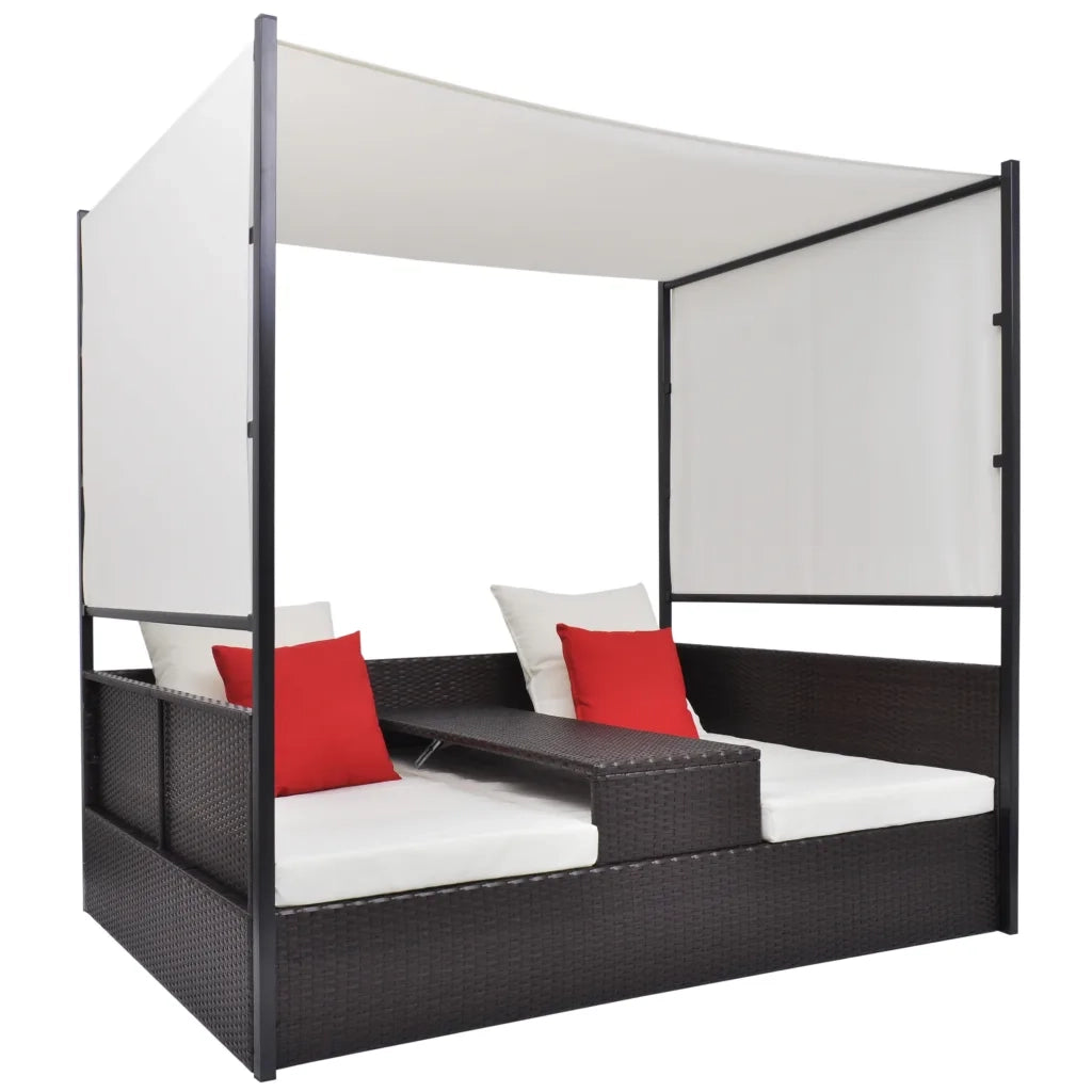 Lettino da Giardino con Tetto Marrone 190x130 cm in Polyrattan cod mxl 55628