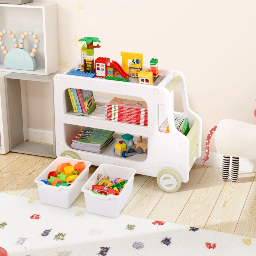 Organizzatore per bambini armadietto giocattoli a forma di auto 2 in 1 con struttura sicura, Organizzatore pannello per costruzioni