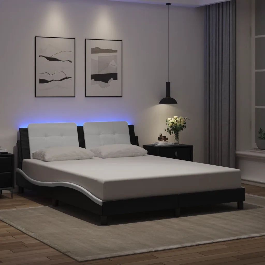 Giroletto con LED senza Materasso-Struttura Letto Zadar Nero e Bianco 160x200 cm