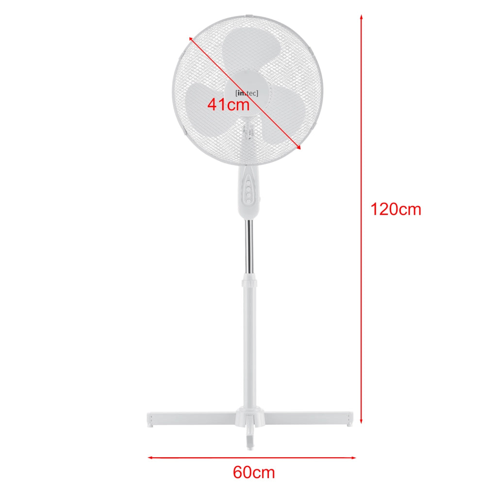 Ventilatore a Piantana con 3 Velocitá Altezza Regolabile max 120 cm Modalitá Oscillazione Motore 50W - Bianco