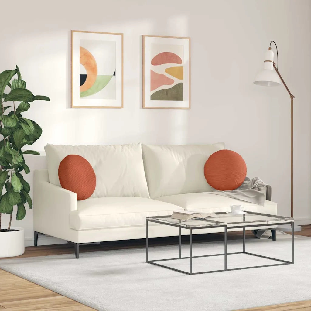 Cuscini per Seduta 2 pcs Rosso Arancio Ø 40 cm Tessuto in Cords 42014156