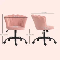 Sedia da Ufficio con Schienale a Petalo Senza Braccioli con Altezza Regolabile, Rivestimento in Velluto, Rosa