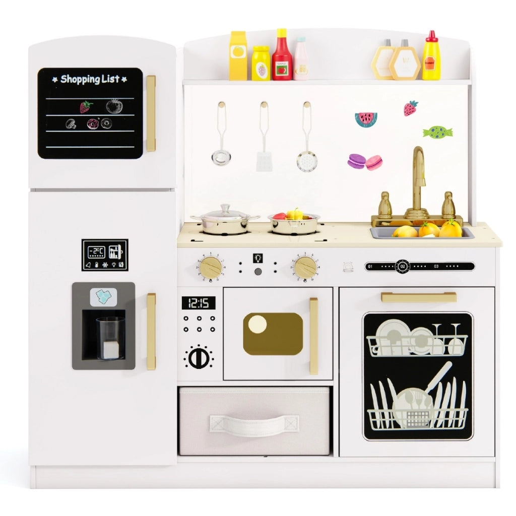 Set cucina in legno per bambini, Cucina giocattolo con lavagna regalo per bambini 3+ anni Bianco