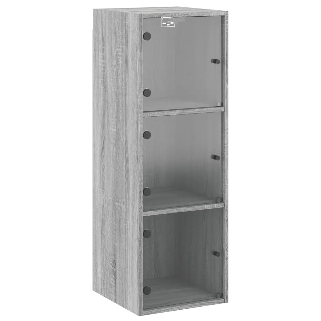 vidaXL Mobile a Muro con Ante in Vetro Grigio Sonoma 35x37x100 cm