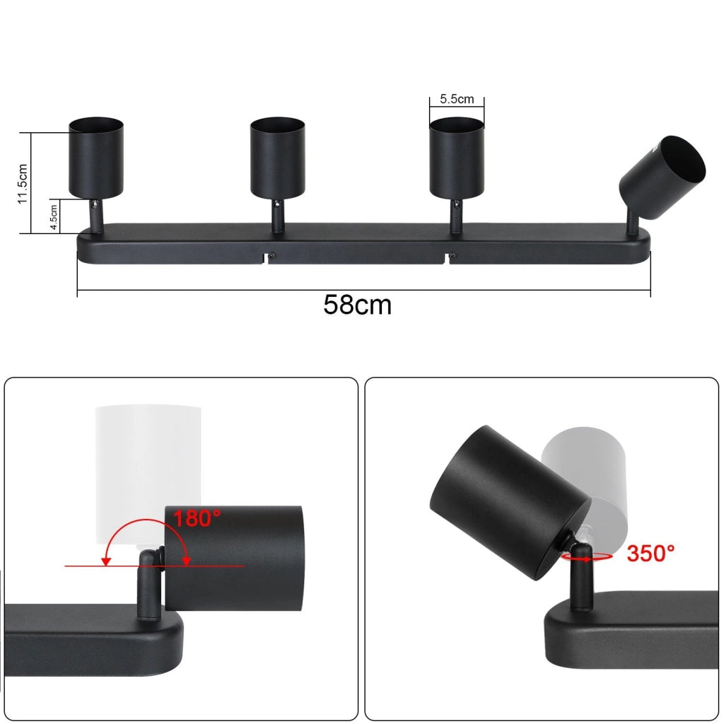 ZMH Faretto da soffitto neri 4 luci GU10 regolabili 350° max 25W