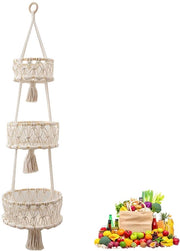 Decorazione per parete boho - 3 livelli - corda di cotone - spazievitore - resistente - forza di trazione forte - 30 x 30 x 110 cm - contenitore per oggetti