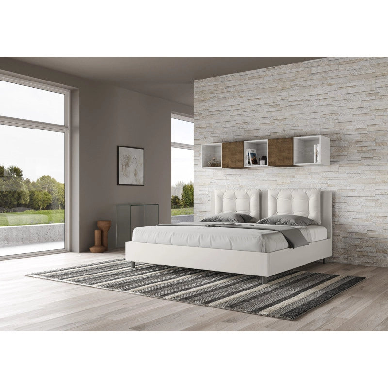 Letto imbottito Matrimoniale 180x190 cm Annalisa - Bianco,Similpelle,Con rete